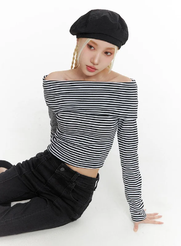 Super Sale Striped Off Shoulder Top IF408