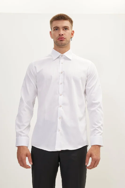 Pure Cotton Contrast Button Dress Shirt - White Red Accents