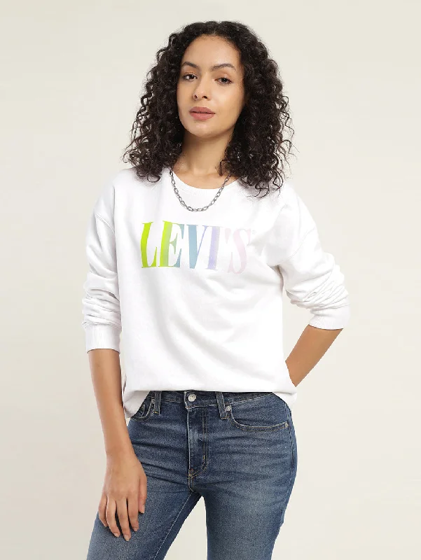 Weekend Specials to Enjoy Women's Solid White Crew Neck Sweatshirt