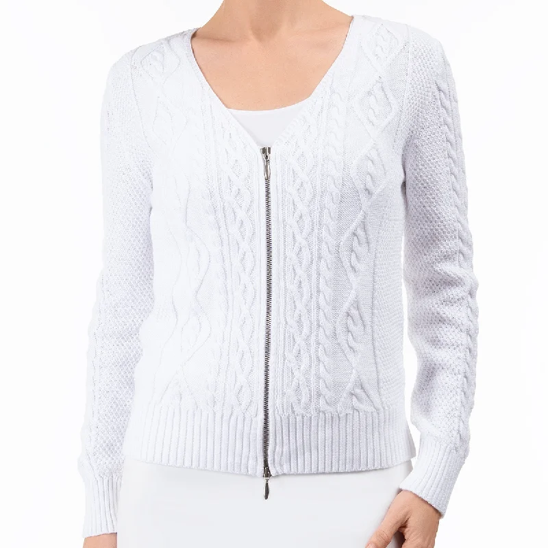 Weekend Offers That Amaze Cotton Cable Zip Cardigan in White