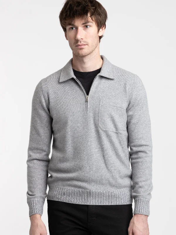 Light Grey Cashmere Quarter-Zip Polo Knit