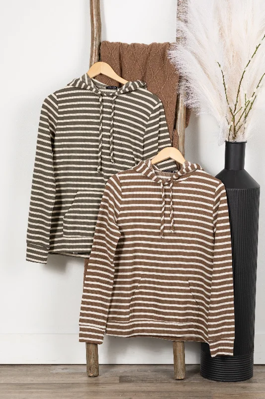 Discount Extravaganza Drawstring Striped Kangaroo Pocket Hoodie Top