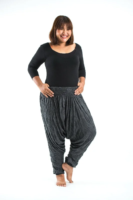Best Seller Plus Size Unisex Crinkled Cotton Harem Pants in Black