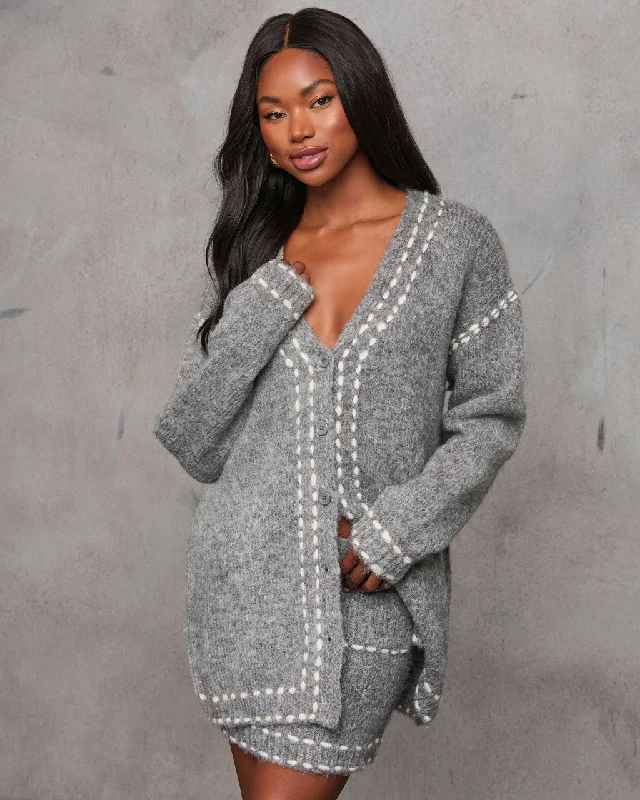 Final Clearance Posy Contrast Stitching Long Sleeve Cardigan