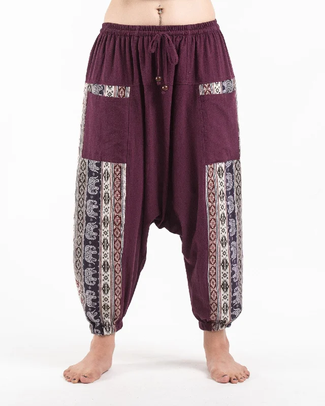 Markdown Sale Unisex Elephant Aztec Cotton Harem Pants in Purple