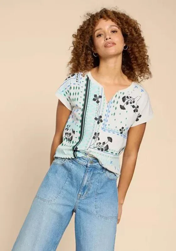 Weekend Deals That Spark White Stuff Nelly Notch Neck Cotton Print Top, White