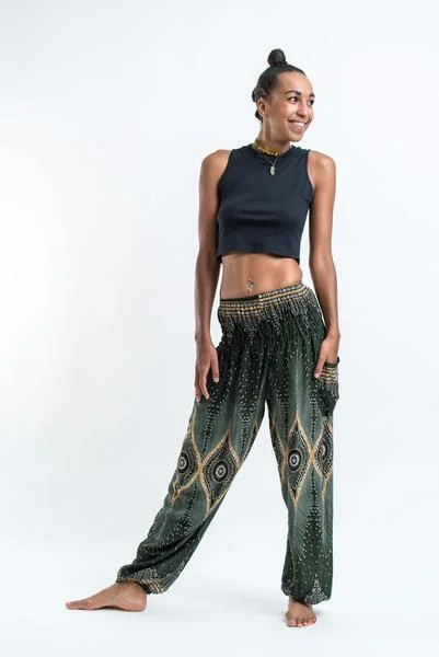 Price Rollback Unisex Diamond Peacock Harem Pants in Green