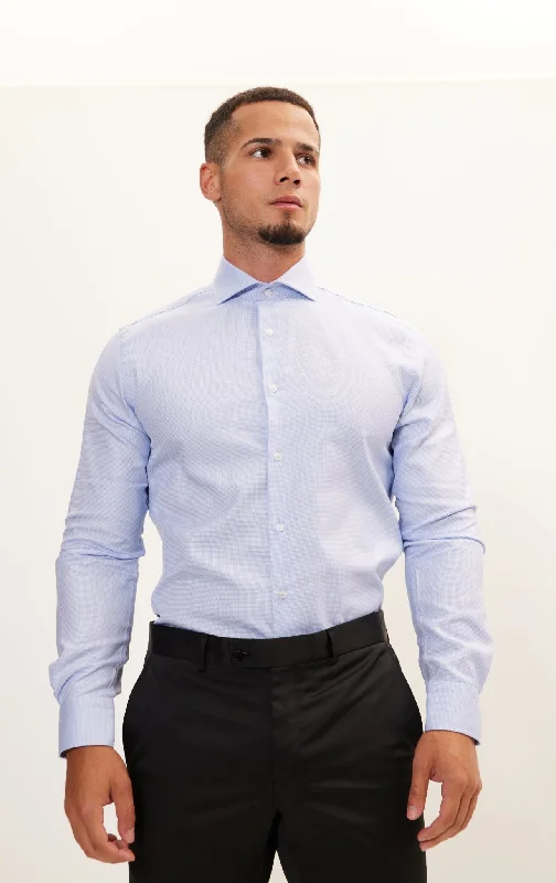 Pure Cotton French Placket Spread Collar Dress Shirt - Blue White Poplin