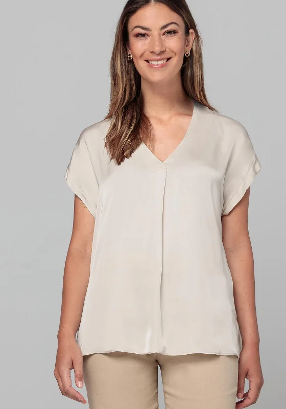 Deal Zone Bianca Samira V Neck Satin Top, Beige