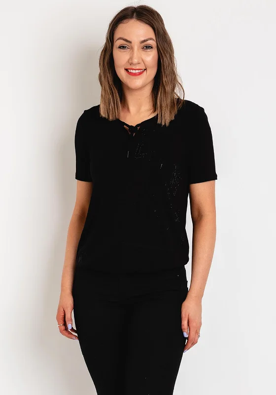 Exclusive Deal Barbara Lebek Rhinestone Elastic Trim Top, Black