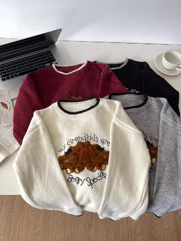 Weekend Bargains Just for You cartoon embroidered jacquard sweater fashion casual knitted top S4756 Weekend Bargains Just for You cartoon embroidered jacquard sweater fashion casual knitted top S4756