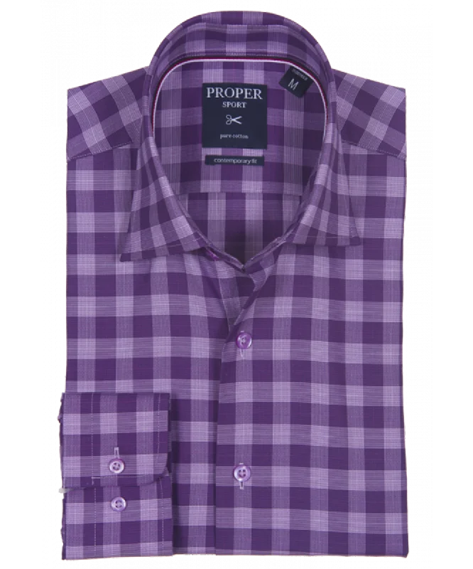 Sparkling Grape Casual Cotton Gingham Shirt