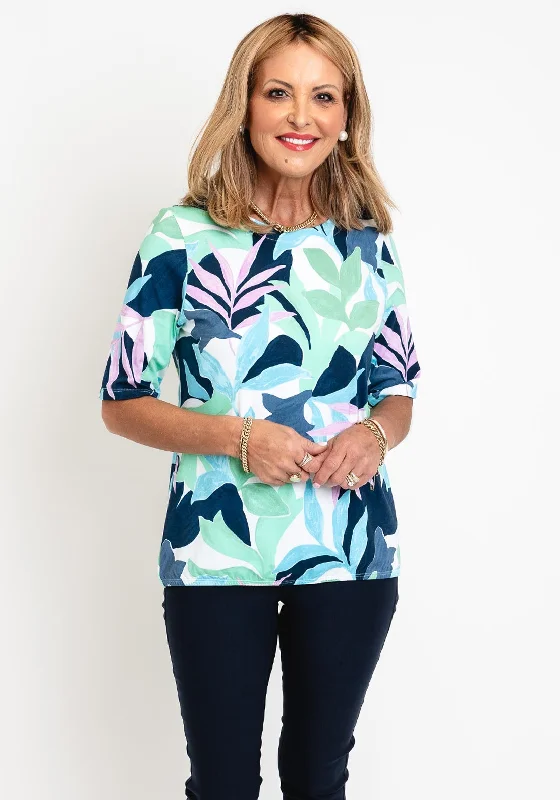 Online Exclusive Rabe Leaf Print Elastic Hem Top, Multi-Coloured