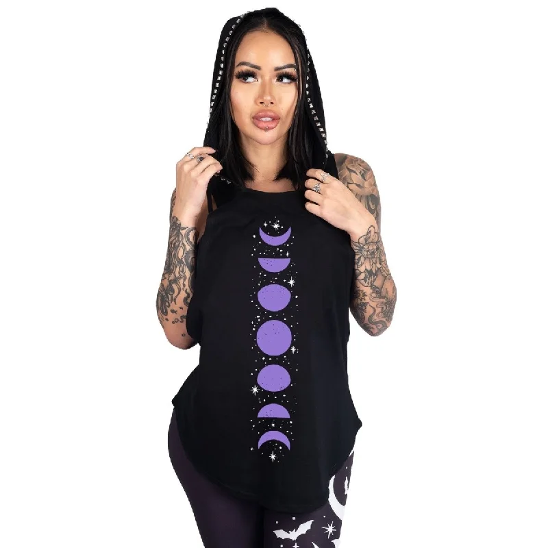 Instant Deal Purple Moon Phases Studded Hoodie Tank