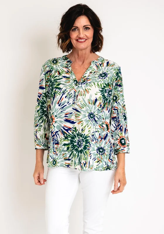 Savings Event Serafina Collection Curve Graphic Flower Print Blouse, Green