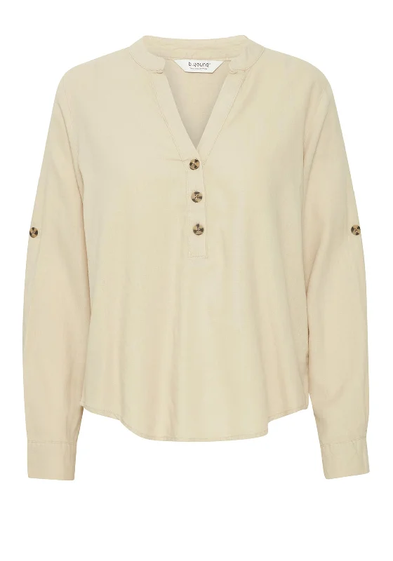 Epic Value B.Young Falakka V-Neck Linen Blouse, Humus
