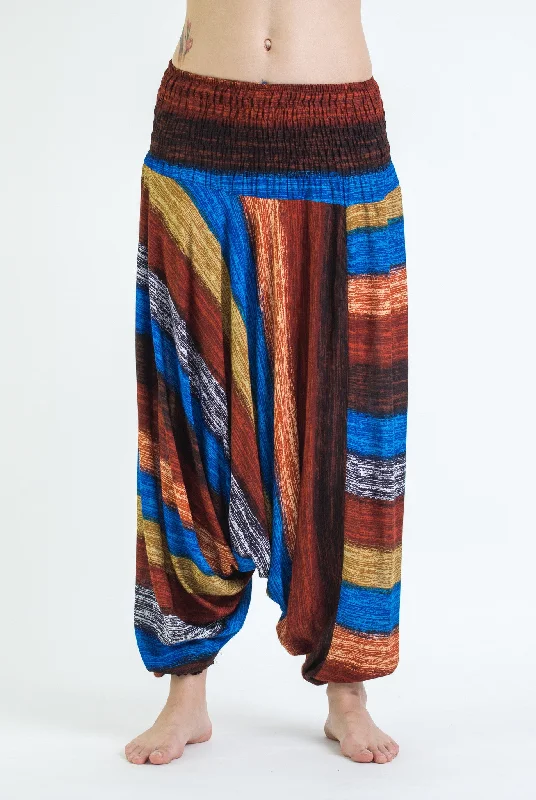 Huge Savings Unisex Boho Striped Drop Crotch Jumpsuit Harem Pants in Festival  Rust