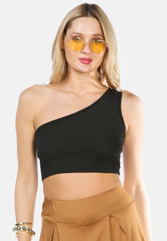Act Fast One Shoulder Knitted Crop Top