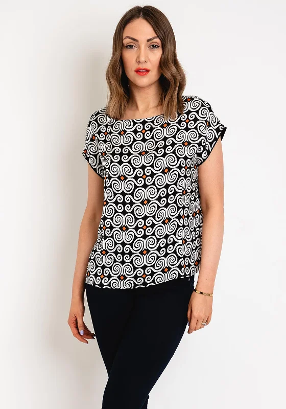 Clearance Event Surkana Spiral Print Satin Top, Black