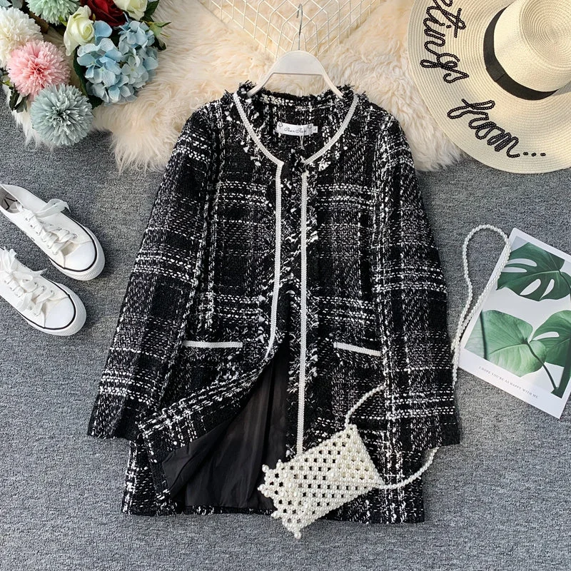 Hurry In Coat female retro casual loose coarse wool long sleeve  1636