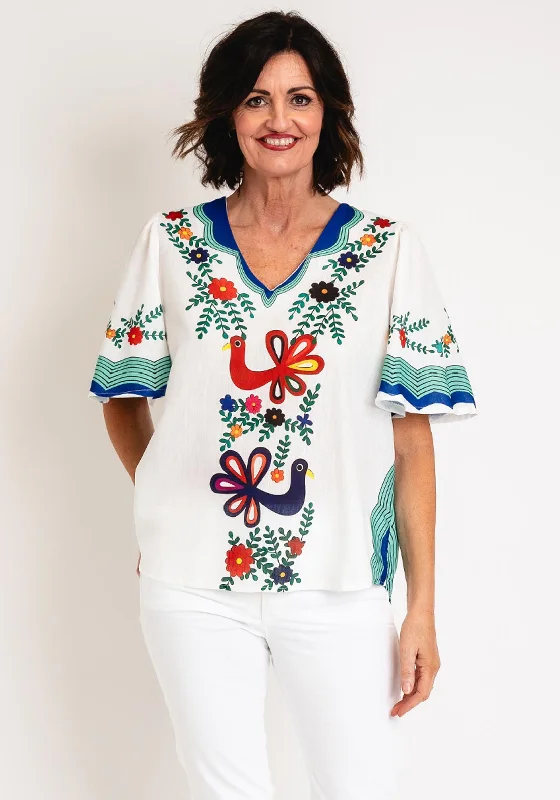 The Best Deal Serafina Collection One Size Floral Leaf Print Top, White & Red