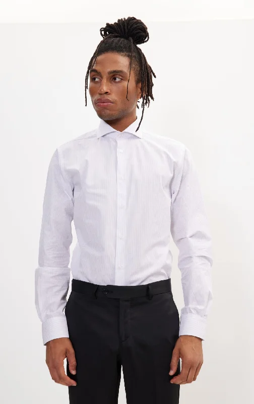 Pure Cotton French Placket Spread Collar Dress Shirt - White Graph