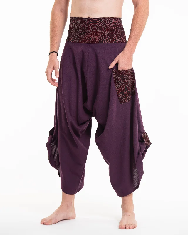 Factory Direct Sale Unisex Button Up Cotton Pants with Hill Tribe Trim in Purple