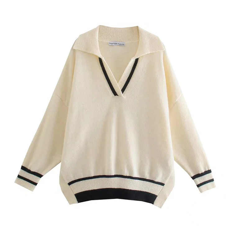 Weekend Offers That Shine Polo neck versatile loose side split knit  7432