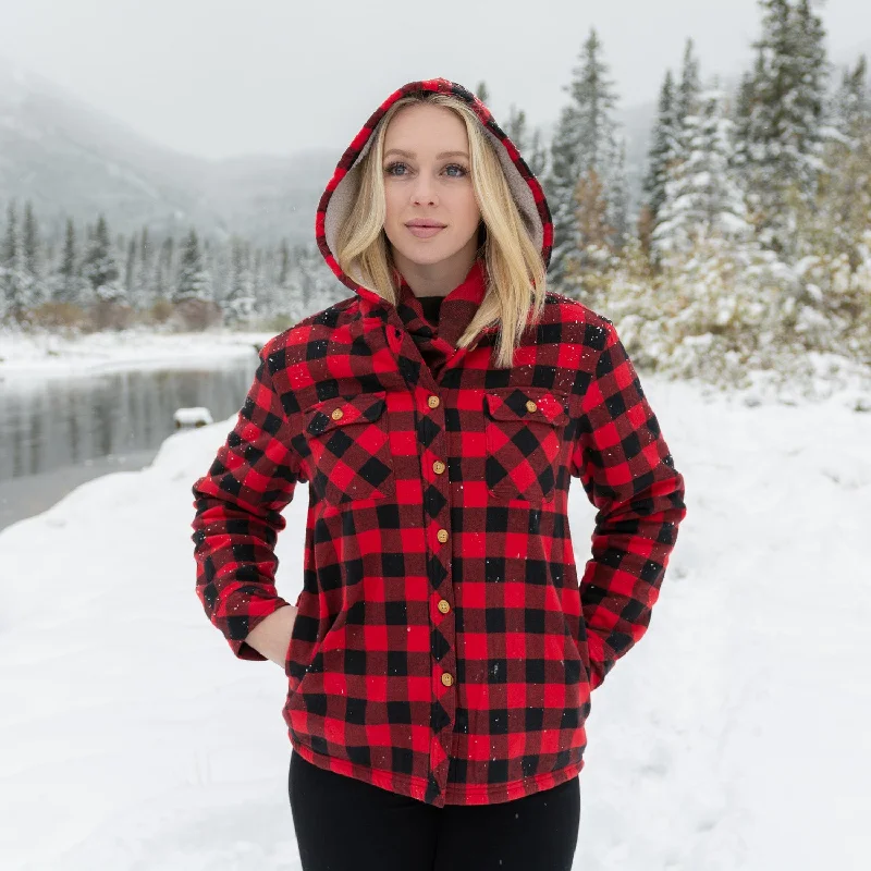 Bonus Savings Flannel Sherpa Hooded Jacket in Small Buffalo Check