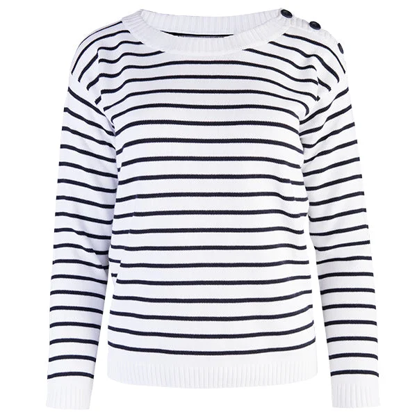 Mega Deal Boatneck Pullover in White/Navy Stripe