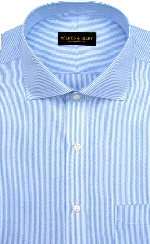 Slim Fit Blue Stripe English Spread Collar Supima® Cotton Non-Iron Twill Dress Shirt