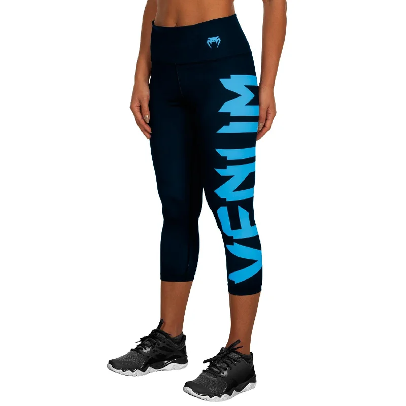 Stock Clearance Venum Giant Cropped Leggings - Black/Cyan