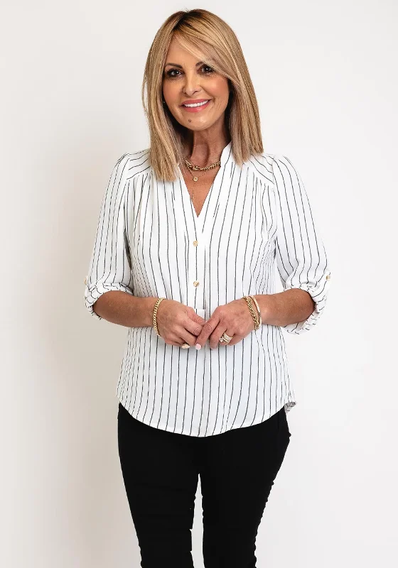 Markdown Sale Serafina Collection V-Neck Striped Blouse, White