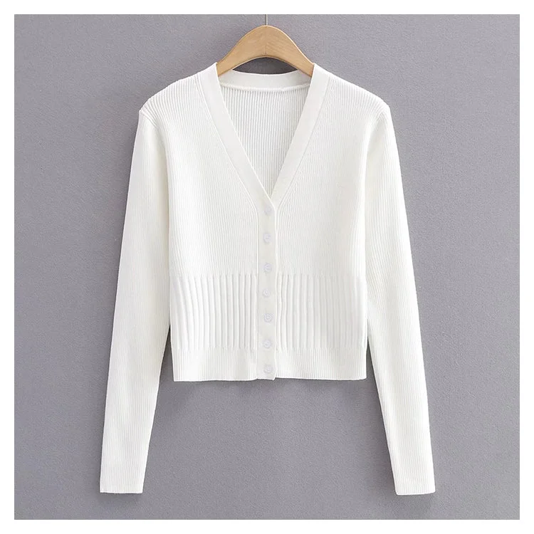 Year-End Deals V-neck knitted cardigan slim single breasted short sweater coat  7451