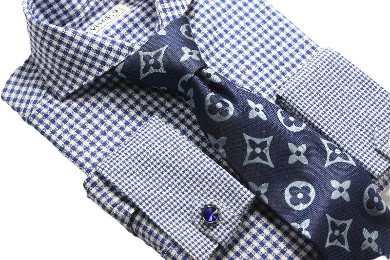 Spread Collar | Royal Blue Check | French Cuff Shirt