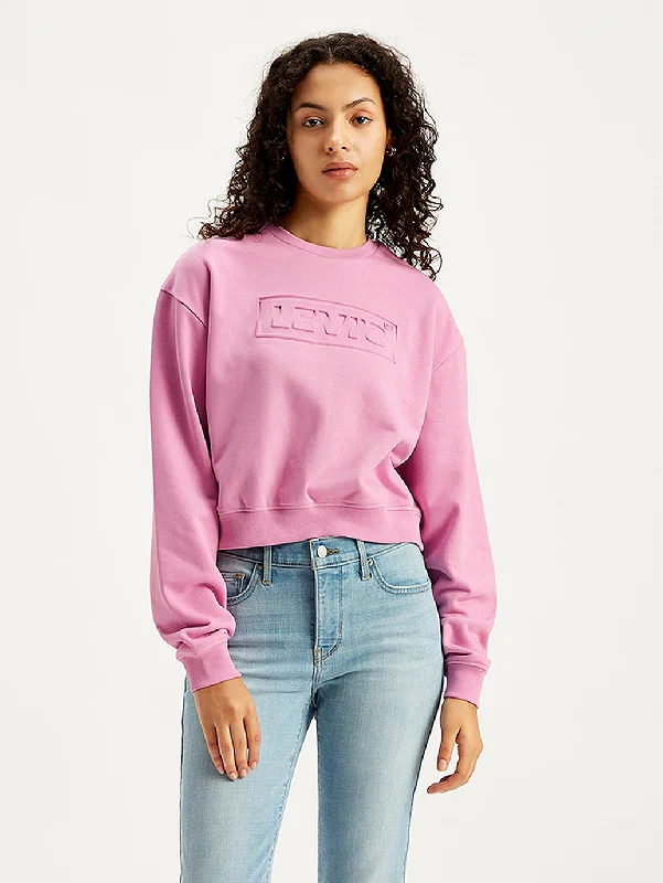 Deep Discounts Women's Brand Logo Pink Crew Neck Sweatshirt