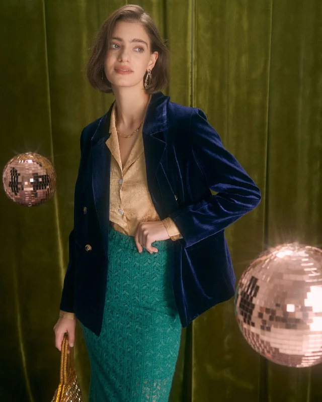 Deal of the Day The Navy Lapel Double Breasted Velvet Blazer