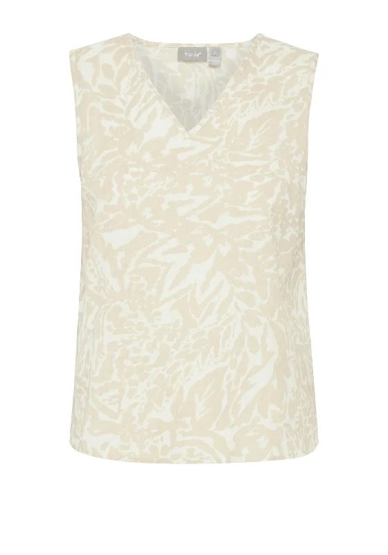 Year-End Sale Fransa Maddie V-Neck Linen Print Top, Arctic Wolf Mix