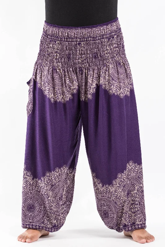 Clearance Items Plus Size Unisex Floral Mandalas Harem Pants in Purple