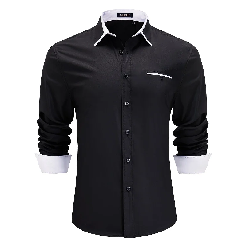 Men's Classic Dress Shirt with Pocket - BLACK/WHITE