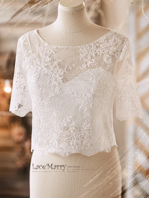 Weekend Discounts You Deserve LYSSA #1 / Bridal Crop Top with Boat Neckline