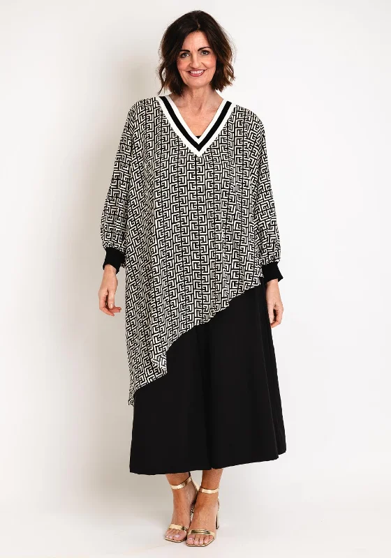 Take Advantage Malissa J One Size Greek Key Top, Black & White