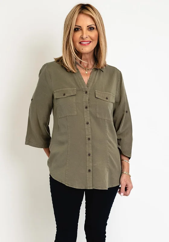 Savings Galore FREEQUENT Three Quarter Sleeve Denim Shirt, Dusty Olive