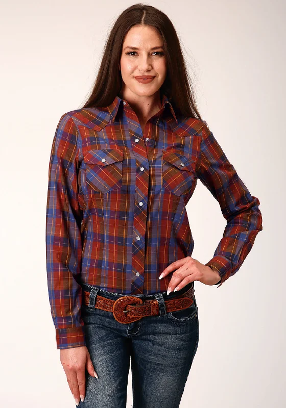 Weekend Savings Extravaganza Roper Womens 825 Plaid Wine/Peri Cotton Blend L/S Shirt