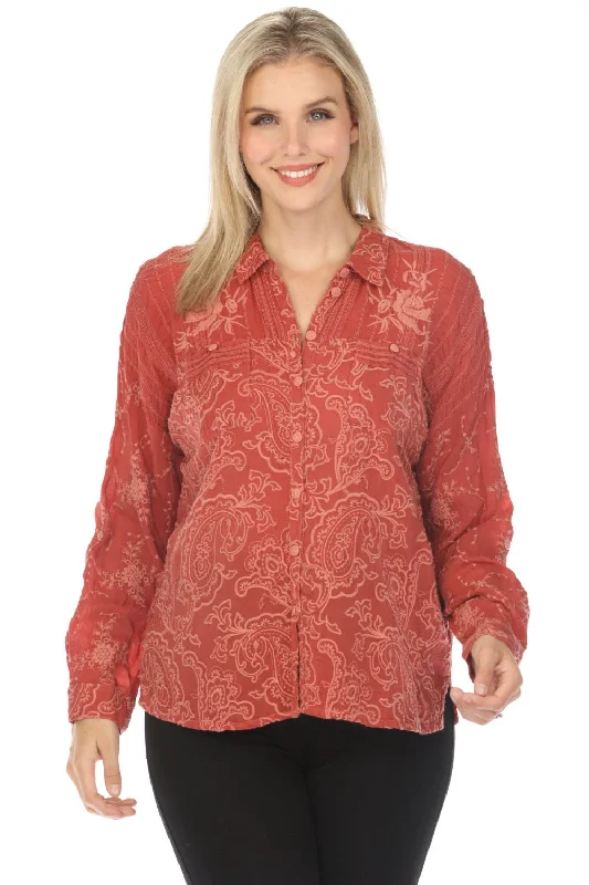 Special Discount Johnny Was Goddess Button-Down Embroidered Shirt Boho Chic C16323 *