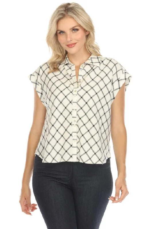 Hurry In Johnny Was Calme Plaid Button-Down Dolman Sleeve Blouse O21052 Boho Chic