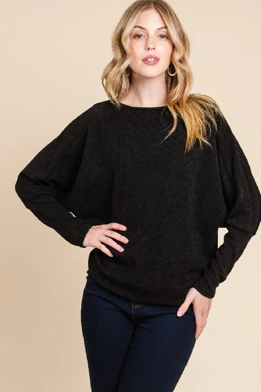 Don't Miss BOMBOM Drop Shoulder Long Sleeve Knit Top
