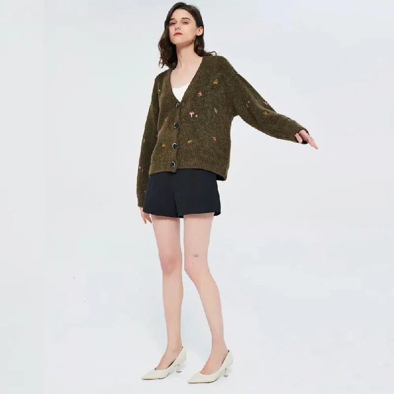 Buy More, Save More Goblincore Leaf Embroidery Cardigan