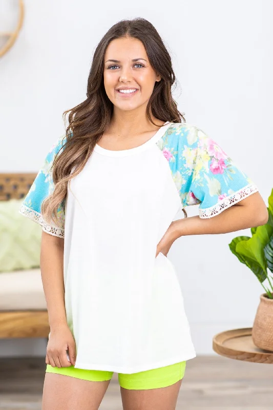 Massive Deals Ivory Multicolor Print Sleeve Top