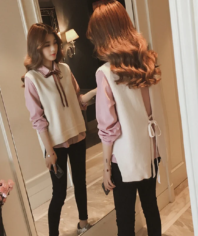 Deal of the Day Cute sweater vest + long-sleeved striped shirt  367